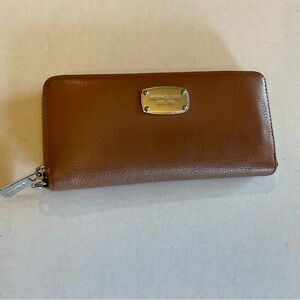 Michael Kors Brown Pebbled Leather Zip-Around Continental Wallet